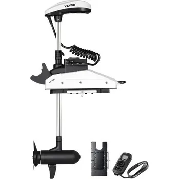 Lodní motor VEVOR Elektrický trollingový motor , 12V, tah 55 liber, GPS, 10rychlostní příďový lodní motor pro mořskou vodu s dálkovým ovládáním a LCD indikátorem baterie, pro kajaky, rybářské lodě, hřídel 54 palců