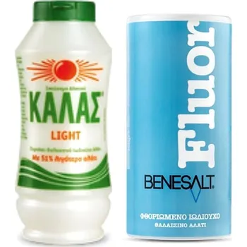 KALAS LIGHT Jemná mořská sůl 375 g, o 51 % méně soli + BENESŮL Fluoridovaná jodizovaná 250 g