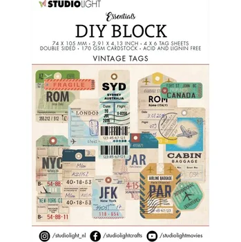 Výtvarná sada Studio Light DIY Blok Studio Light, A7, 24 l. - Vintage visačky