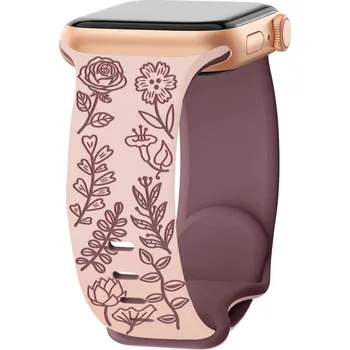 Chytré hodinky Gravírovaný řemínek květiny pro Apple Watch 42/44/45/46/49mm Barva: Růžovo-fialový