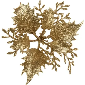 Vánoční dekorace Zlatá třpytivá umělá dekorace vánoční hvězda Poinsettia - Ø 11*3 cm