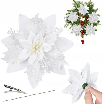 Vánoční dekorace Vánoční třpytivá růže WOZ04B 14 cm bílá