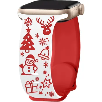 Chytré hodinky Gravírovaný vánoční řemínek pro Apple Watch 38/40/41/42(S10)mm Barva: Bílo-Červený