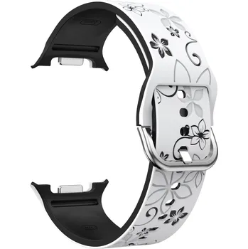 Příslušenství k chytrým hodinkám Gravírovaný květinový řemínek pro Samsung Galaxy Watch 8 Barva: Bílo-Černý