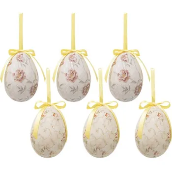 6ks dekorace béžové závěsné vajíčko s květy Spring Egg - Ø 7*10 cm