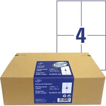 Samolepící etiketa Avery Zweckform Europe100 ELA024-500 Samolepicí etikety 105x148 mm, 2000 ks, bílé + tiskové šablony ke stažení zdarma