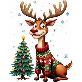 Vánoční dekorace Nažehlovačka Vánoční sob a stromeček - 15 x 20 cm