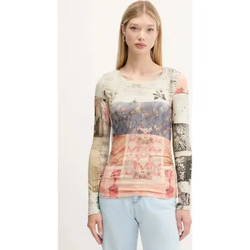 Dámské tričko Tričko s dlouhým rukávem Desigual LIMBANI dámské, béžová barva, 25WWTK33 80X, vel. XL