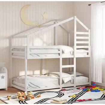 Dětská postel vidaXL Patrová postel se střechou 90x190 cm borové dřevo [3281973] Barva: Bílá