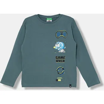 Chlapecké tričko Dětské bavlněné tričko s dlouhým rukávem United Colors of Benetton zelená barva, s potiskem, 3ATNC10RL 3ATNC10RL.G.Seasonal 96X, vel. 150