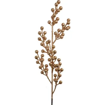 Vánoční měděná umělá třpytivá větvička s bobulemi - 8*5*65 cm