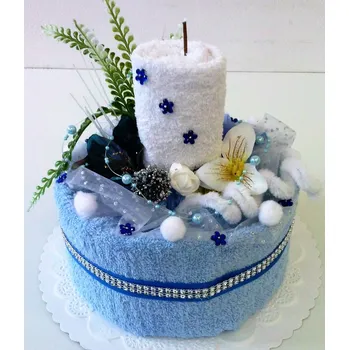 Bytová dekorace Veratex Textilní dort svícen modro/ bílý