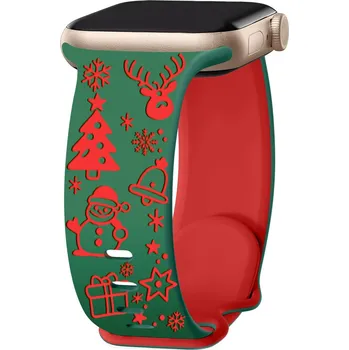 Chytré hodinky Gravírovaný vánoční řemínek pro Apple Watch 38/40/41/42(S10)mm Barva: Zeleno-červený