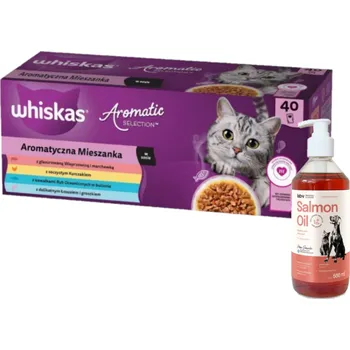 Krmivo pro kočku WHISKAS Adult Aromatic Mix sáčky 40 x 85 g - mokré krmivo pro kočky + LAB V Lososový olej 500 ml