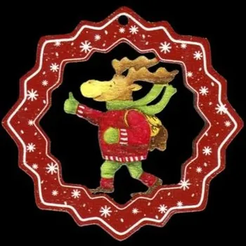 Vánoční dekorace AMADEA Dřevěná ozdoba barevná vločka se sobem 6 cm