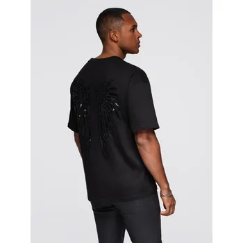 Pánské bavlněné tričko s flitrovým motivem křídel na zádech - černé V1 OM-TSCT-0289 - L