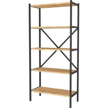 police Kovový regál ROSUL, černá/borovice + vyzvednutí ZDARMA