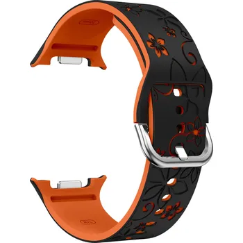Příslušenství k chytrým hodinkám Gravírovaný květinový řemínek pro Samsung Galaxy Watch 8 Barva: Černo-oranžový