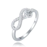 MINET Stříbrný prsten nekonečno se srdíčkem a bílými zirkony vel. 55 Velikost prstenu: 55