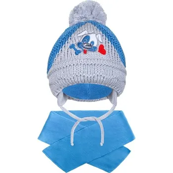 Kojenecká čepice Zimní dětská čepička se šálou New Baby pejsek tmavě modrá, Velikost 104 (3-4r)