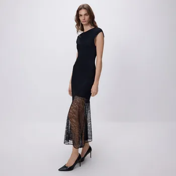 Dámské šaty Reserved - Midi šaty s krajkovými prvky - černý - 460IM-99X - 460IM-99X-M