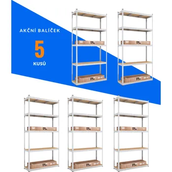 Dílenský regál SMARTREGALY Akční balíček - 5x Kovový regál 180x90x30cm, zinkovaný, 5-policový, nosnost 875kg