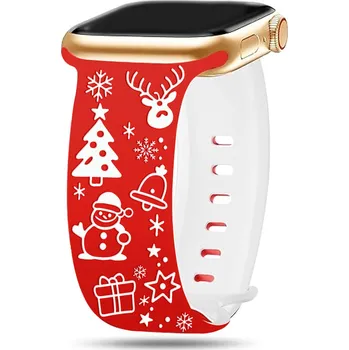 Příslušenství k chytrým hodinkám Gravírovaný vánoční řemínek pro Apple Watch 38/40/41/42(S10)mm Barva: Červeno-Bílý