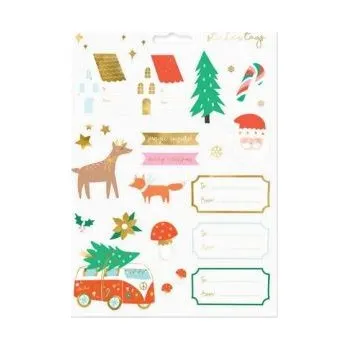 Vánoční dekorace Vánoční samolepky a jmenovky - zimní les - mix - Vánoce - 20 ks