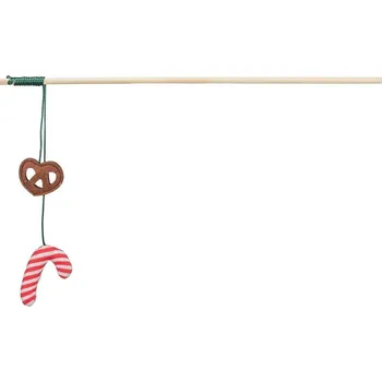 Hračka pro kočku Trixie Xmas vánoční prut pro kočky 48 cm, s preclíkem/lízátkem, šustící, dřevo/polyester