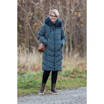 Dámský kabát SKORP Zimní kabát s kožíškem TYSON [HH2405] Barva: Petrolejová, Velikost: S