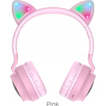 Sluchátka Bezdrátová sluchátka Kočičí uši LED svítící růžová Bluetooth Hoco W27