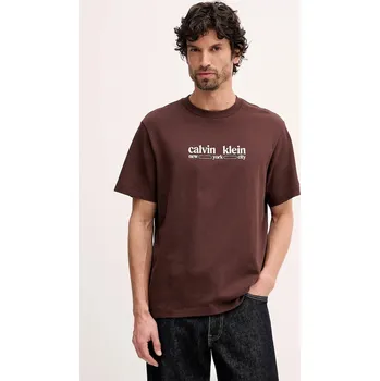 Oblečení a móda Bavlněné tričko Calvin Klein Jeans LV14RE831G hnědá 89X, vel. XL