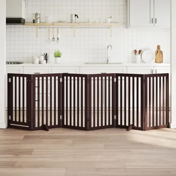 klec pro psa vidaXL Zábrana pro psy s dvířky skládací 6 panelů 300 cm topol [352239] Barva: Hnědá