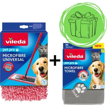 mop VILEDA Pet Pro Náhrada pro plochý mop Vileda 3D Chenille + ZDARMA! Ručník z mikrovlákna Vileda PET PRO M 70x45 cm