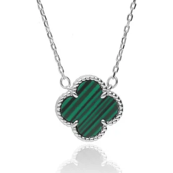 Náhrdelník Argento 92093 Stříbrný náhrdelník - čtyřlístek, syntetický kámen zelený malachit, délka 43 až 46 cm