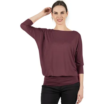 Bambusový Top Netopýr Vínový 3/4 Rukáv Volný Střih Dámský Velikost: XXL