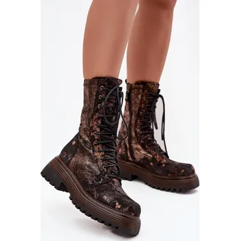 Dámské kozačky Dámské Kožené Workery Work Shoes Maciejka 06203-32 Barva: Zlatá, Velikost: 40