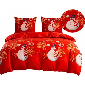Povlečení VÁNOČNÍ POVLEČENÍ BAVLNA SATÉN 160x200 + povlaky na polštáře - VZOR STROMEČEK, BAŇKY, SNĚHULÁK