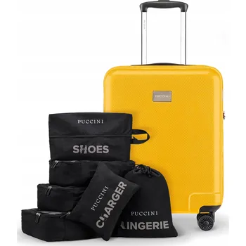 Kabinový Kufr Cestovní Malý Tvrdý Na Kolečkách PUCCINI Žlutý + Organizér