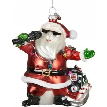 Vánoční dekorace Skleněná Vánoční Koule Mikuláš s mikrofonem 12 cm