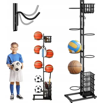 Úložný box STOJAN NA MÍČE PRO 7 MÍČŮ KOVOVÝ SE 2 KOŠI ODOLNÝ DRŽÁK ORGANIZÉR