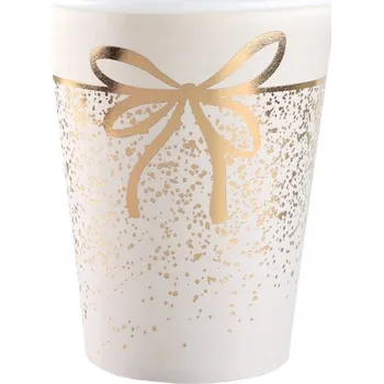 Jednorázové nádobí PAPÍROVÉ KELÍMKY ZLATÁ MAŠLIČKA BARVA SLONOVÉ KOSTI 270 ML 10 KS VÁNOČNÍ