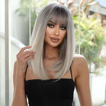 Paruka Paruka polodlouhé syntetické vlasy tmavě šedá NCDSHAIR dámská