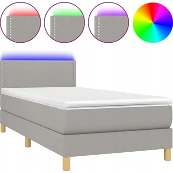 Postel Kontinentální postel s matrací a LED diodami, světle šedá, 203x90x78/88 cm
