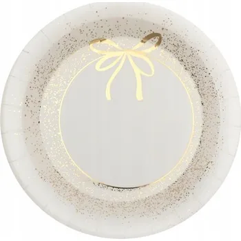 Talíř PAPÍROVÉ TALÍŘKY ZLATÁ MAŠLIČKA BARVA SLONOVÉ KOSTI 23 CM 10 KS VÁNOČNÍ