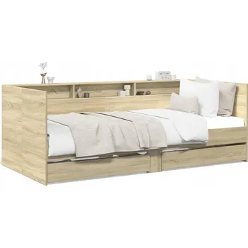Postel Rozkládací denní postel se zásuvkami, dub Sonoma, 203x110x73 cm