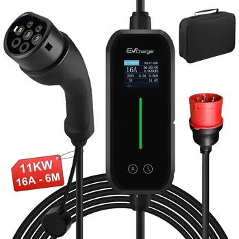 Nabíjecí stanice pro elektromobil Nabíječka JUNSUN 11kW Typ 2 – 6m kabel, 380V, 3fázová CEE 16A + Adaptér
