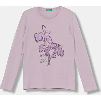 Chlapecké tričko Dětské bavlněné tričko s dlouhým rukávem United Colors of Benetton 35RYC10QE.G.seasonal fialová 04X, vel. 120