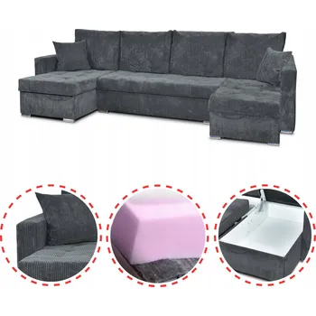 Sedací souprava Rohová Sedací Souprava Bonito BIG rozkládací s funkcí spaní Family Meble šedý manšestr