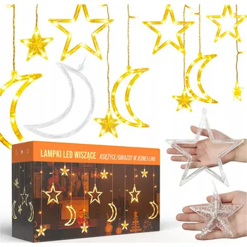 Vánoční dekorace SVĚTELNÝ ZÁVĚS LED HVĚZDIČKY TEPLÁ BÍLÁ VÁNOČNÍ OSVĚTLENÍ NA STROMEČEK GIRLANDA NA OKNO